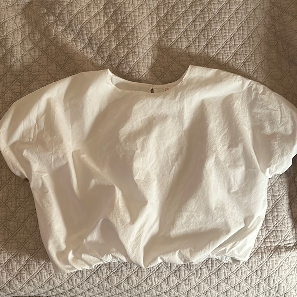 Kids White Cotton Short-Sleeve Top